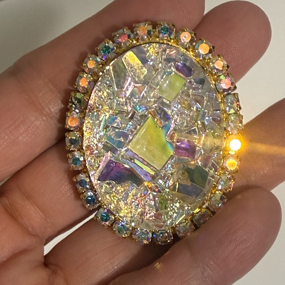 Juliana Delizza & Elster (D&E) Rock Crystal Geode AB Rhinestone Pendant Brooch